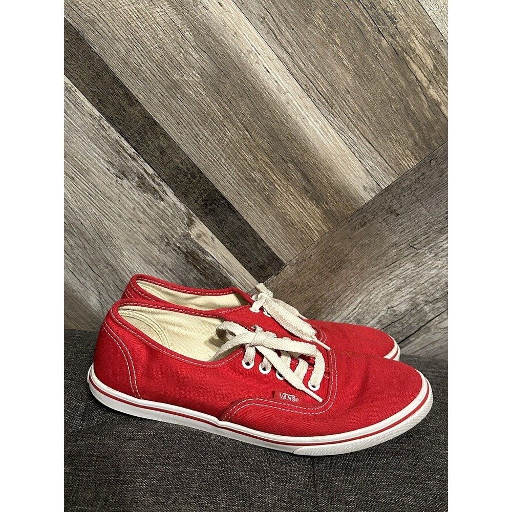 Vans Authentic Canvas Womens 8 Mens 6 Skate Shoes Red White Low Top Lace Up TB4R